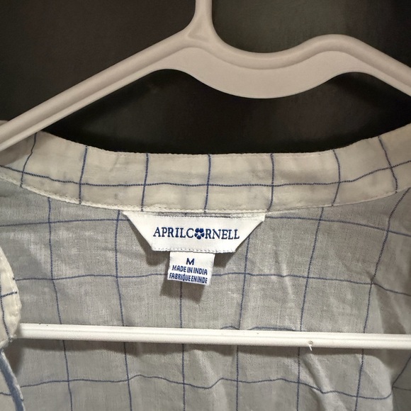 April Cornell Cardigan Medium White Blue Floral Embroidered Tie Front Cottage - Picture 6 of 6